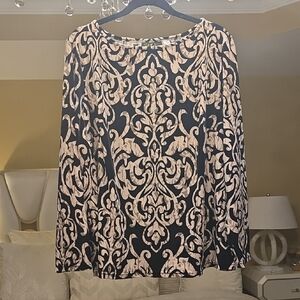 Bob Mackie Velvet Black and Cream Patterned Blouse